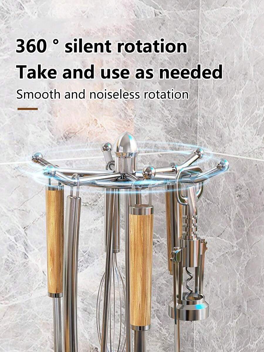 1 厨房旋转铲刀收纳架带沥水盘，可存放勺子、铲子、打蛋器等厨房用具 - 彩色 - 查看 1