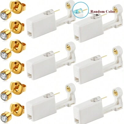 6 Stuks Oorpiercing Gun Kit, Wegwerp Zelf Oor Pierce Kit Met Doorboorde Oorbellen Draagbare Piercing Kit Huishoudelijke Lichaamspiercing Gereedschap Met 4mm Oorstekers Voor Mannen Vrouwen