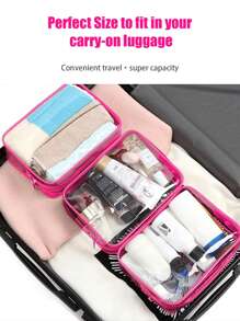 Bộ 3 túi đựng mỹ phẩm trong suốt, chống thấm nước, unisex, cần thiết cho kỳ nghỉ hè và du lịch - Nhẹ, nhiều màu (Hồng, Đen, Trắng, Đỏ hồng), túi du lịch đa chức năng có khóa kéo, có thể đựng đồ dùng vệ sinh cá nhân và phụ kiện của nữ, cũng thích hợp làm túi đựng đồ du lịch, túi trang điểm, túi đi biển, túi đựng mỹ phẩm. - Màu Hồng Tươi - Xem 6