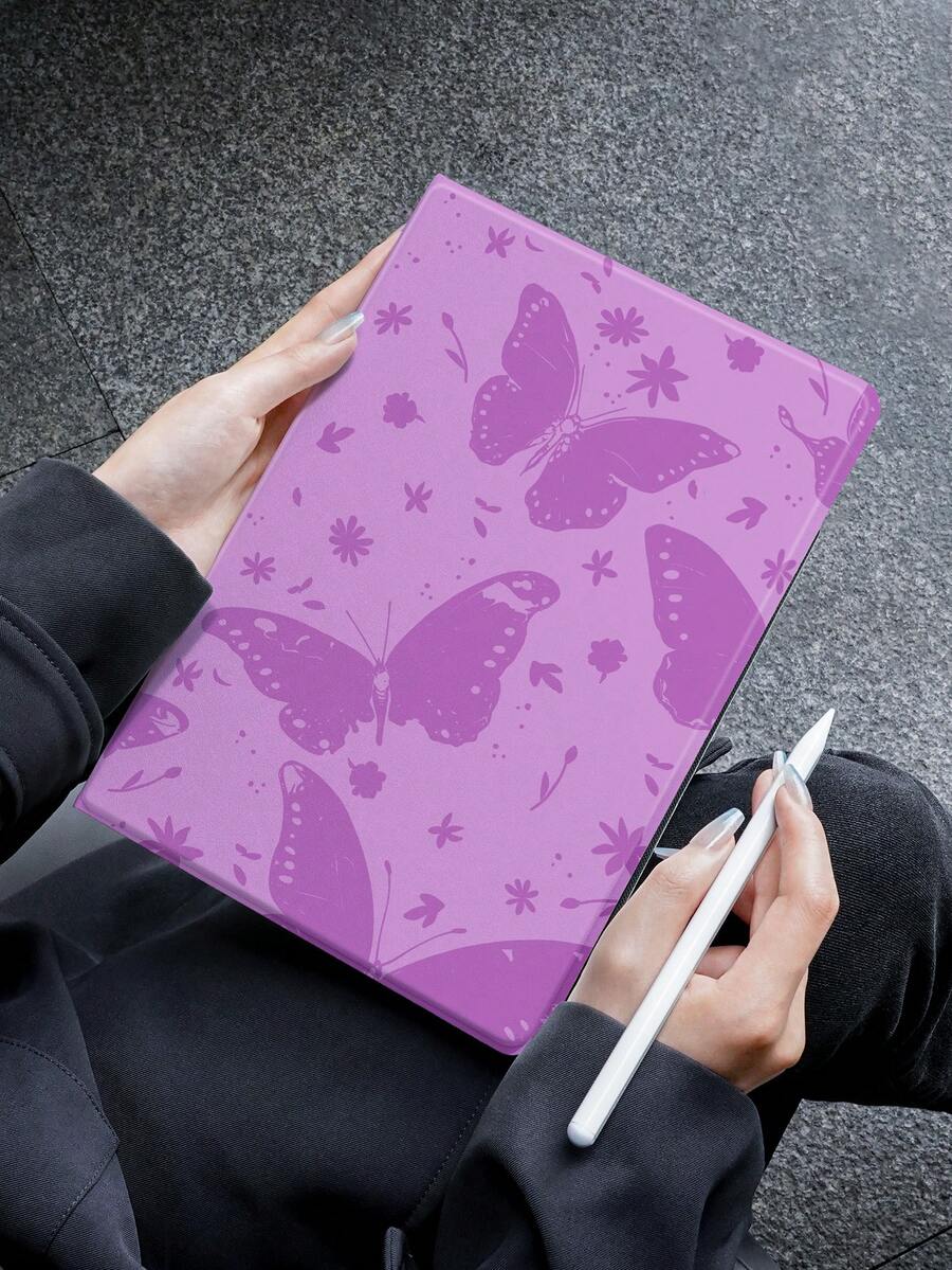 蝴蝶花卉圖案保護套，適用於10.2英寸iPad第7/8/9代，新款iPad第10代智能保護套帶有自動開啟/闔合功能，全方位角落防摔保護 - 彩色 - 查看 1