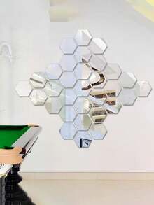 1入組12入組六角形亞克力鏡牆貼，DIY家居裝飾鏡貼，3D防水自粘牆貼，浴室用軟鏡牆貼，PET防水自粘壁飾 - 彩色 - 查看 3