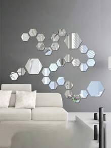 1入組12入組六角形亞克力鏡牆貼，DIY家居裝飾鏡貼，3D防水自粘牆貼，浴室用軟鏡牆貼，PET防水自粘壁飾 - 彩色 - 查看 1