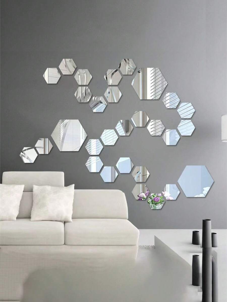 1入組12入組六角形亞克力鏡牆貼，DIY家居裝飾鏡貼，3D防水自粘牆貼，浴室用軟鏡牆貼，PET防水自粘壁飾 - 彩色 - 查看 1