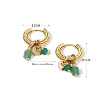 1 Pair Of Delicate Retro Women Retro Green Natural Stone Charm Fashion Waterproof Jewelry Hoop Earrings - Turquoise - View 3