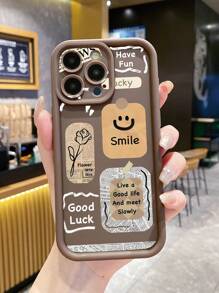 1 件可爱笑脸玫瑰图案字母印花防指纹棕色砂岩手机壳兼容 /兼容三星/兼容小米/兼容红米/兼容 Infinix/兼容 VIVO/兼容 OPPO - 棕色 - 查看 4