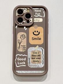 1 件可爱笑脸玫瑰图案字母印花防指纹棕色砂岩手机壳兼容 /兼容三星/兼容小米/兼容红米/兼容 Infinix/兼容 VIVO/兼容 OPPO - 棕色 - 查看 3