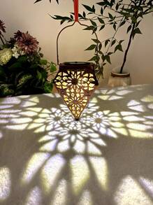 1pc Solar Powered Outdoor Creative Atmosphere Light, Yard Landscape Lamp, Decorative Hollow Wrought Iron Vintage Classic Rhinestone Pendant Light, Outdoor Garden Lighting For Pathway, Yard, Patio