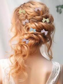 4入組女士可愛、漂亮、優雅的果凍蝴蝶髮夾 - 藍色 - 查看 2