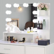 Vanity Desk With Lights, Makeup Vanity Set, Dressing Table Set With Storage Shelves & Drawer, Vanity Mirror 3 Lighting Color Adjustable, Cushioned Stool, For Women, Girls, Bedroom - White - View 3
