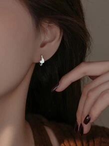 1 对优雅心形耳环，镶嵌闪亮水钻，适合情人节、妈妈、母亲、母亲节、礼物 - 復古銀色 - 查看 5