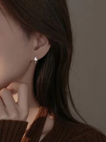 1 对优雅心形耳环，镶嵌闪亮水钻，适合情人节、妈妈、母亲、母亲节、礼物 - 復古銀色 - 查看 4