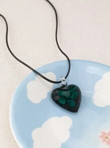 1pc Vintage Bohemian Style Red Glass Heart Pendant On Black Adjustable Leather Cord Necklace, Valentine's Gift Valentines,Mom,Mother,Mother's Day,Gift