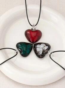 1pc Vintage Bohemian Style Red Glass Heart Pendant On Black Adjustable Leather Cord Necklace, Valentine's Gift Valentines,Mom,Mother,Mother's Day,Gift