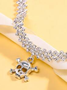 STONEFANS Personalized Skull Pendant Feet Chain Women's Diamond Step Mesh Chain Feet Chain Feet Chain - Silver - View 2