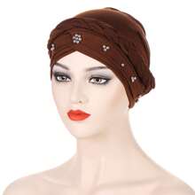 European And American Style Milk Silk Solid Color Studded Braid Bandana Headscarf Cap For Spring And Autumn