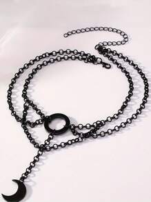 1pc Gothic Vintage Black Moon Pendant Choker Necklace - Moon - View 2