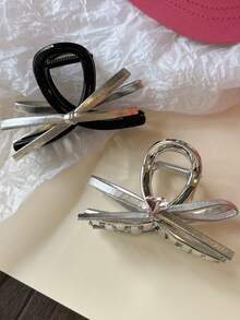 1入高檔銀色蝴蝶結女髮夾，適用於高貴頭髮造型及夏季的大髮夾頭飾 - 銀色抓夾 - 查看 9