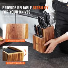 Universal Knife Holder, Acacia Wood Knife Block Without Knives, Two-Tier Knife Storage Stand With PP Brush, Extra Large Multifunctional Wooden Knife Organizer, Knife Rack For Kitchen Counter
