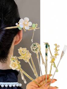 1入古風風格竹蘭花流蘇合金髮夾，優雅典雅的後頭板髮飾，適用於女性日常居家、約會、旅行、聚會和派對，假期禮物。 - 彩色 - 查看 1