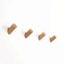 1/2/4pcs Beech Wood Hooks In Minimalist Style, Cylindrical Slanted Hooks Require Wall Punching For Clothing, Backpacks, Etc