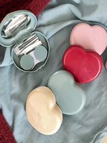 1入紅粉藍黃護理盒，可愛的眼護理伴侶，可愛的糖果心形隱形鏡盒 - 紅色 - 查看 2