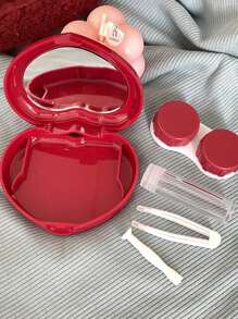 1入紅粉藍黃護理盒，可愛的眼護理伴侶，可愛的糖果心形隱形鏡盒 - 紅色 - 查看 1