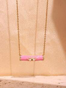 1 Pc Colorful Oil Enamel Necklace Plated With 18K Gold Blue Eyes And Tube Pendant Necklace  Rhinestone Summer Chain Necklace For Women Teen Birthday Party Wedding Jewelry Gifts