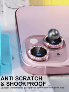 3 Pha Lê Màu Hồng Trang Trí Chống Trầy Xước Chống Nổ Ống Kính Máy Ảnh Bảo Vệ Tương Thích Với IPhone 11/12/13/14/15 - Hồng - Xem 3