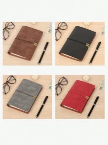 復古A6軟皮筆記本，配有人造皮革帶扣，空白手工紙裝訂日記人造皮革筆記本 - 彩色 - 查看 2