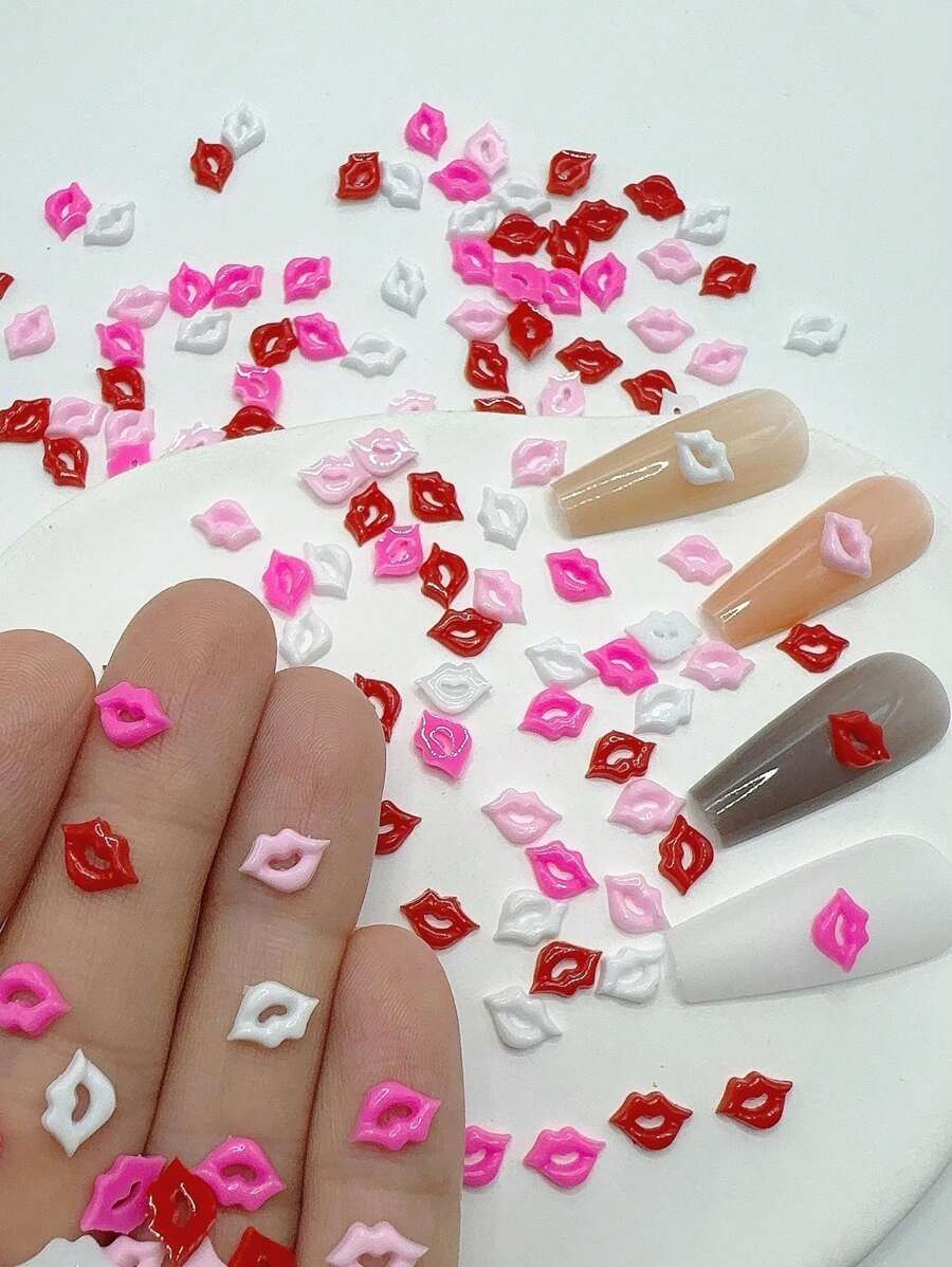 200颗5.5-8.5毫米可爱迷你卡哇伊DIY糖果甜唇树脂平底凸面宝石，女士美甲装饰切片，美甲饰品配件，美甲用品，美甲宝石 - 彩色 - 查看 1