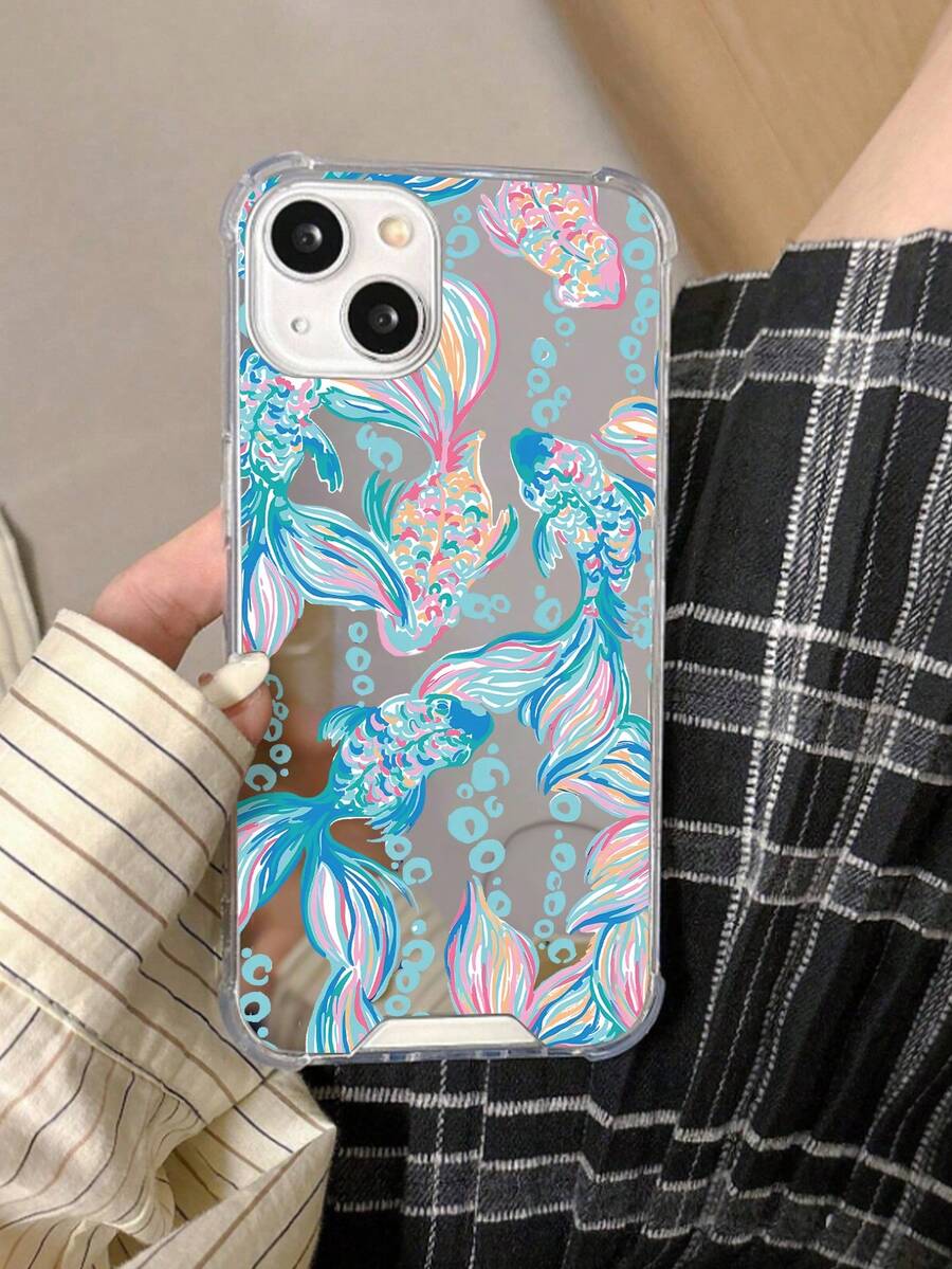 1pc Colorful Sea Fish Pattern Acrylic Mirror Phone Case, Compatible With IPhone - Multicolor - View 1