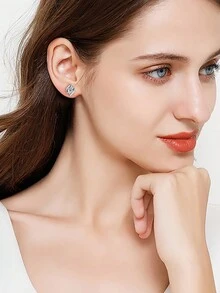 一對S925永恆閃耀0.5*2克拉耳環，流行的輕奢高端禮物，歐美婚禮、訂婚、周年紀念、生日珠寶首飾，送給妻子和女友的最佳選擇 - 銀色 - 查看 6