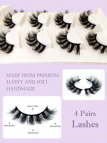 4 pares de pestañas peludas Volumen grueso largo y dramático, pestañas postizas de imitación de visón natural - Pestañas Fluffy - Ver 2