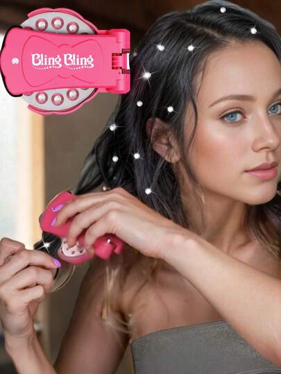 Kit para decorar el cabello con diamantes de imitación, una colección elegante de joyas para el cabello para niñas, viene con herramienta de estilo elegante y 75 diamantes de imitación - ¡Carga, presiona, brilla! ¡Cabello, moda, cualquier cosa! (Rosa)