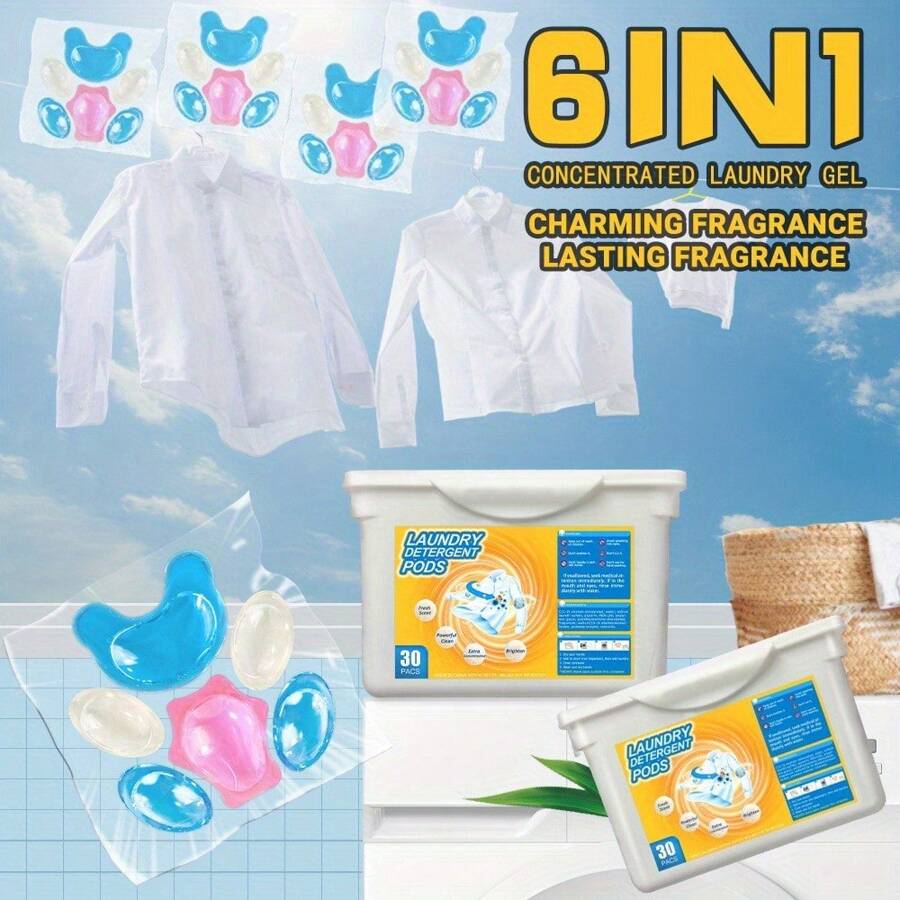 30pcs/Box Laundry Detergent,Bear 6IN1 Laundry Detergent Soap Pacs