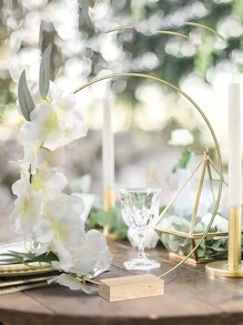 Wooden Base 12-Inch Metal Handmade Flower Wreath Wedding Table Decoration DIY Wreath Scene Decor, Metal Floral Centerpiece Table Decorations Hoop Centerpiece With Stand Gold Centerpieces For Table 15 Wooden Holders 30 Artificial Flowers, Floral Hoop Centerpiece With Candle Lights, Double Floral Hoop Table Centerpieces With Stand And Light, Metal Macrame Gold Wreath Ring For DIY Wedding Party Decor, Metal Floral Hoop Centerpiece With Base For Table, Metal Wreath Ring Decor Set With Wooden Card Hol - Gold - View 8