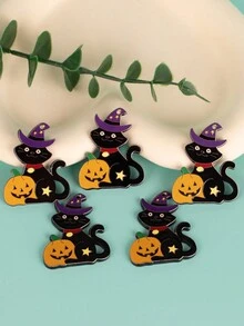 6pcs Acrylic Pumpkin Cat Pendant DIY Jewelry Making Accessory Suitable For Necklace, Earrings, Keychains, Bag Decoration, Halloween Jewelry Decor - Pumpkin Cat - View 1