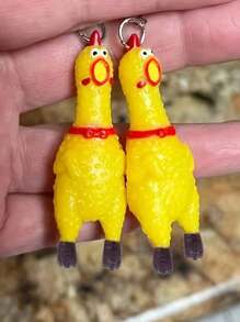 1pair Fashionable European And American Creative Mini Squeeze Chicken Animal Shaped Women's Earrings, Suitable For Daily Wear