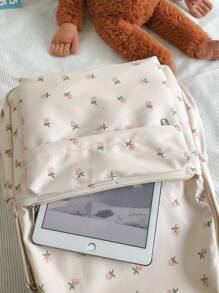 Waterproof,Lightweight,Cute Backpack For Students, Classic Flower Pattern, Large Capacity, Multi-Pockets, Practical Double Shoulder Bag For Teen Girls - White - View 3