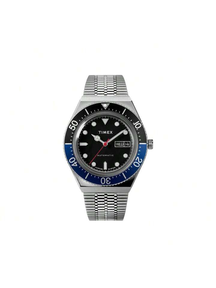 Timex Q M79 Automatic 40mm Stainless Steel Bracelet Blk/Blue Watch  