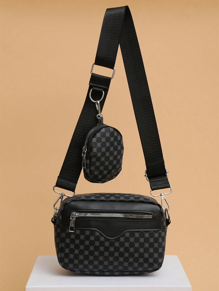 2 件刺绣男士单肩斜挎包，配迷你钥匙包，时尚单肩包学生通勤斜挎包男士包学校用品包圆筒包复古旅行礼品皮包复古夏季包春假礼物包斜挎包复古包印花迷你包小包办公包斜挎包侧包