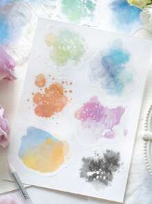 10 Cái/gói Giấy Washi Bộ Miếng Dán Kích Thước Lớn Màu Nước Tự Dán Miếng Dán Thêu Sò Và Tạp Chí Trang Trí - màu sắc chảy - Xem 2