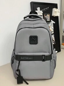 New Simple Style Men's Backpack, Versatile For Daily Use, Suitable For Junior And Senior High School And College Students, Casual Short-Distance Travel Bag With Laptop Compartment School Backpack Back To School Commute Book Bag Large Capacity School Bag For Books - Grey - View 3