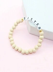 1 chiếc vòng tay hạt co giãn dành cho nữ có chữ cái: MAMA, AUNT, TEACHER, SISTER, GRANDMA - Quà tặng - Màu be - Xem 13