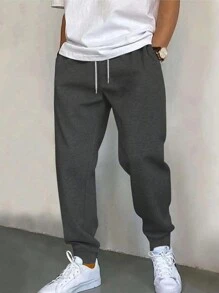 Pantalones de hombre Pantalones deportivos de cintura alta con cordón y bolsillo para hombre - Gris Oscuro - Ver 1