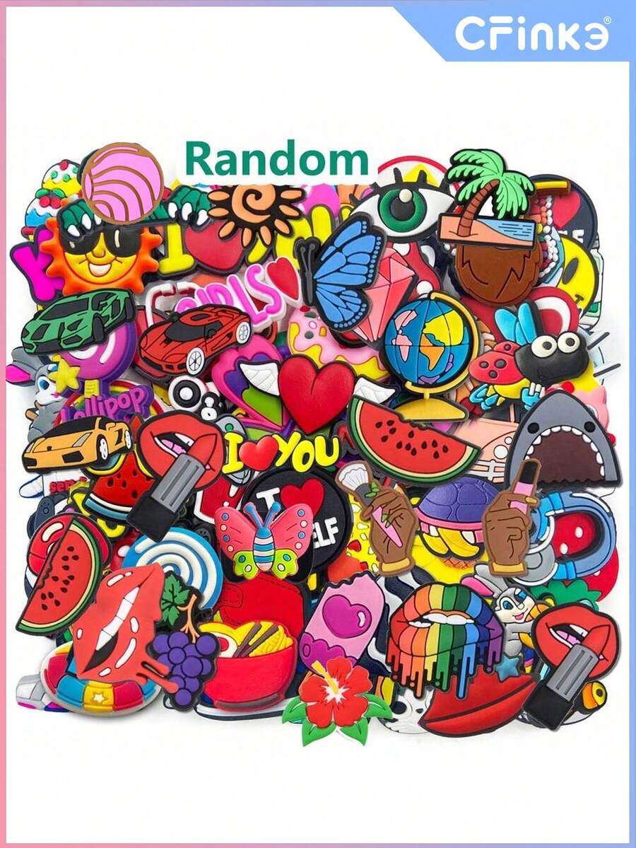CFinke Pack of 30/60/100/200pcs Random Shoe Charms for Shoes, PVC Random Different Cute Shoe Charms for Girl Boy Women, Shoe Decoration Charms Gift - Multicolor - View 1