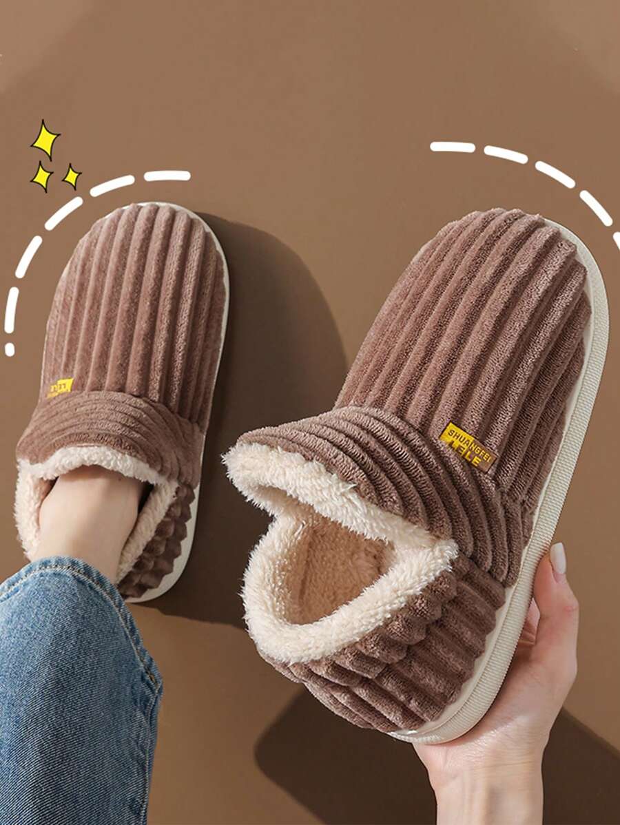 Men's Indoor Heeled Slippers - Fluffy, Warm Home Use For Autumn & Winter - Coffee Brown - View 1