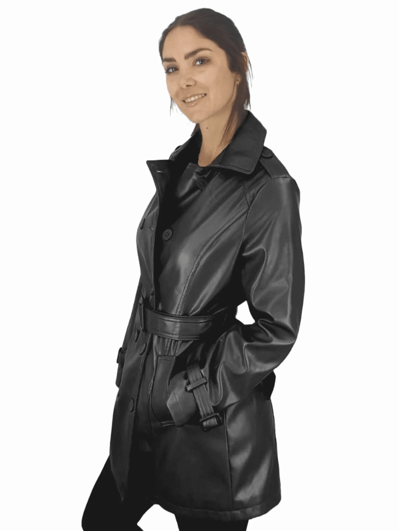 GABARDINA MUJER VINIPIEL CASUAL FINA BONITA - Negro - Ver 1