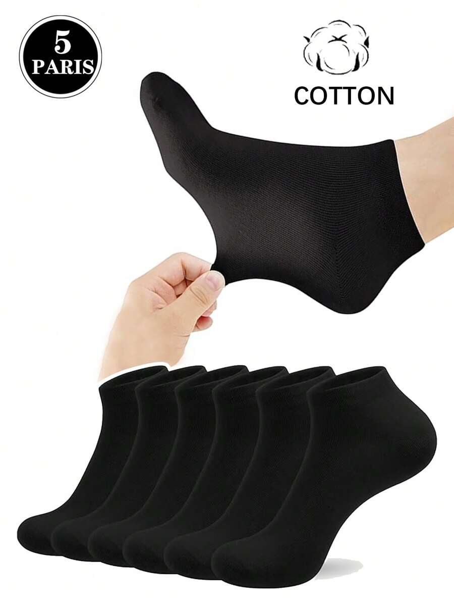 5 Pairs Men's Black Socks, Casual Sports Climbing Running Fitness Sweat-Absorbing Breathable Anti-Odor Anti-Slip Boat Socks, Short Socks For Students, For Gym, Fall