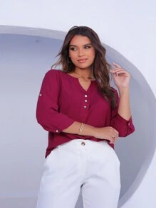 Women Blouses - Burgundy - View 2